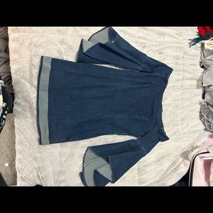 Off shoulder denim Bardot dress with bell sleeve